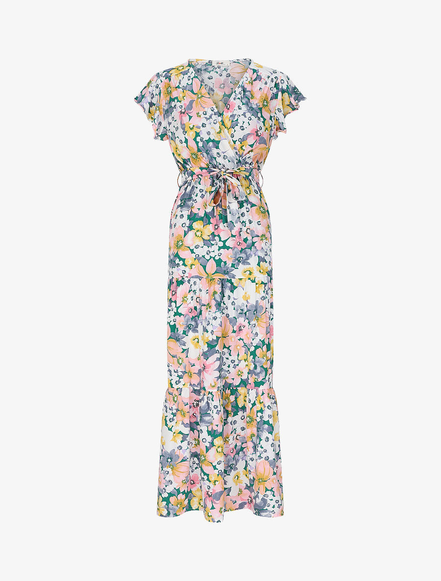 Robe longue à imprimé grandes fleurs - Blanc - 1