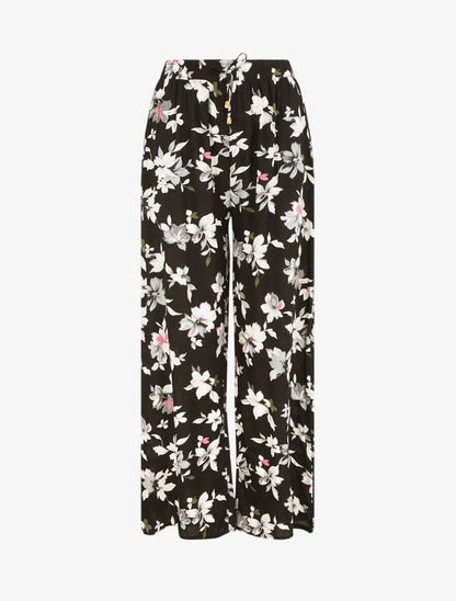 Pantalon ample imprimé été fleuri - Noir - 1