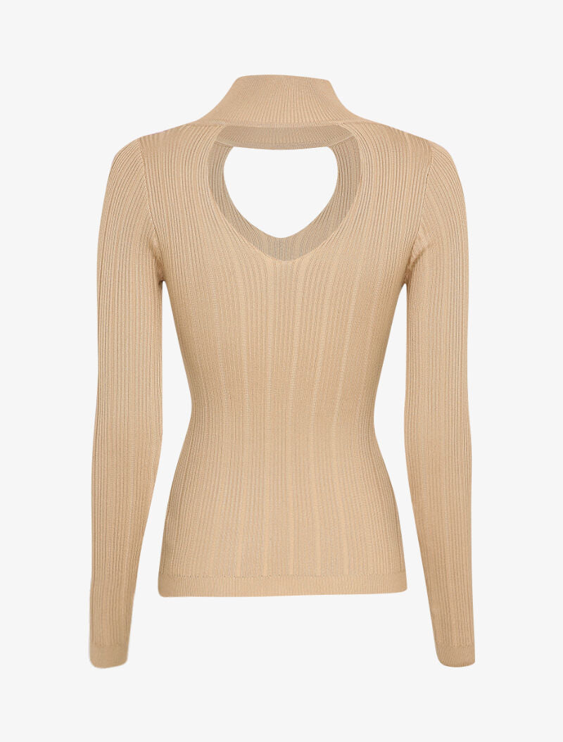 Pull côtelé à décolleté en V - Beige - 2