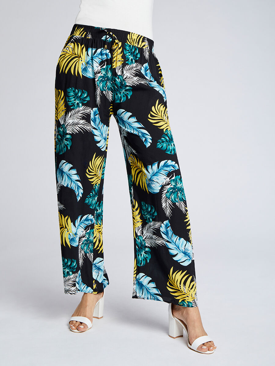 Pantalon ample imprimé palmier - Noir - 4