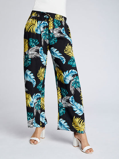 Pantalon ample imprimé palmier - Noir - 4
