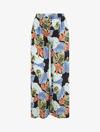 Pantalon ample imprimé plantes tropicales - Marine - 1