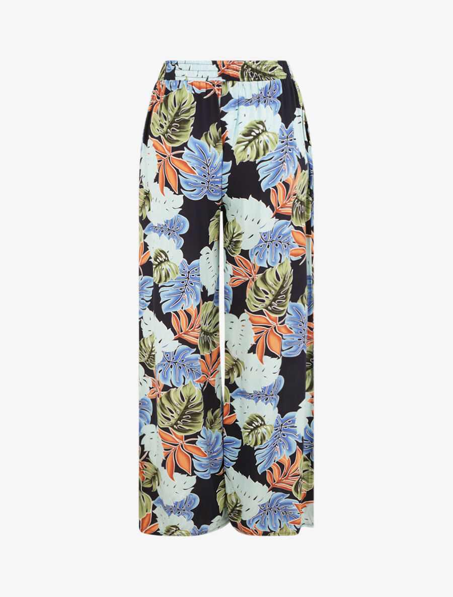 Pantalon ample imprimé plantes tropicales - Marine - 2