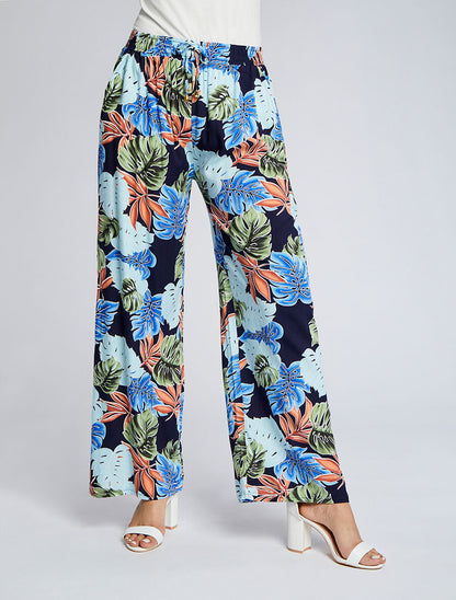 Pantalon ample imprimé plantes tropicales - Marine - 4