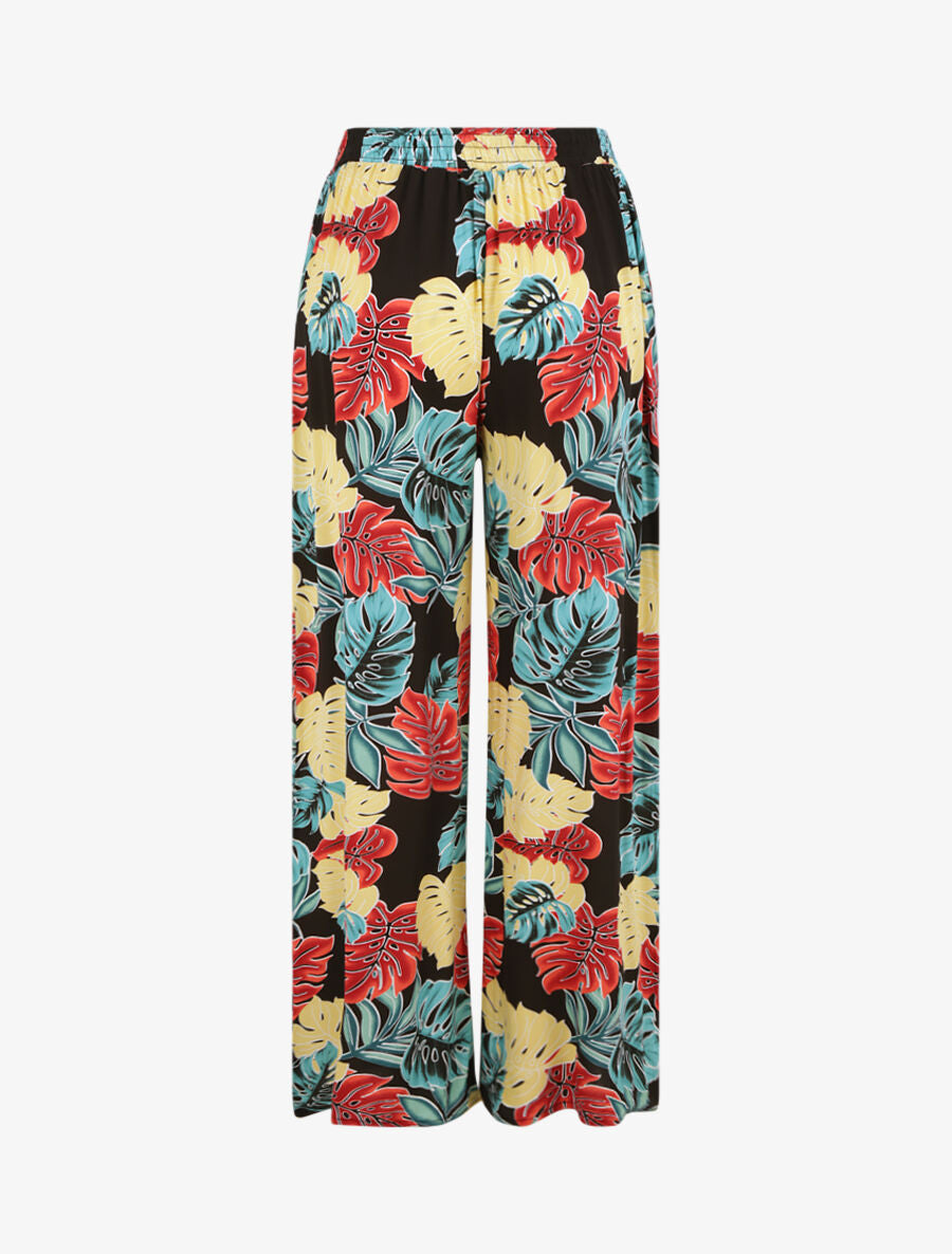Pantalon ample imprimé plantes tropicales - Noir - 2