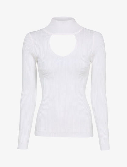 Pull côtelé à décolleté en V - Blanc - 1