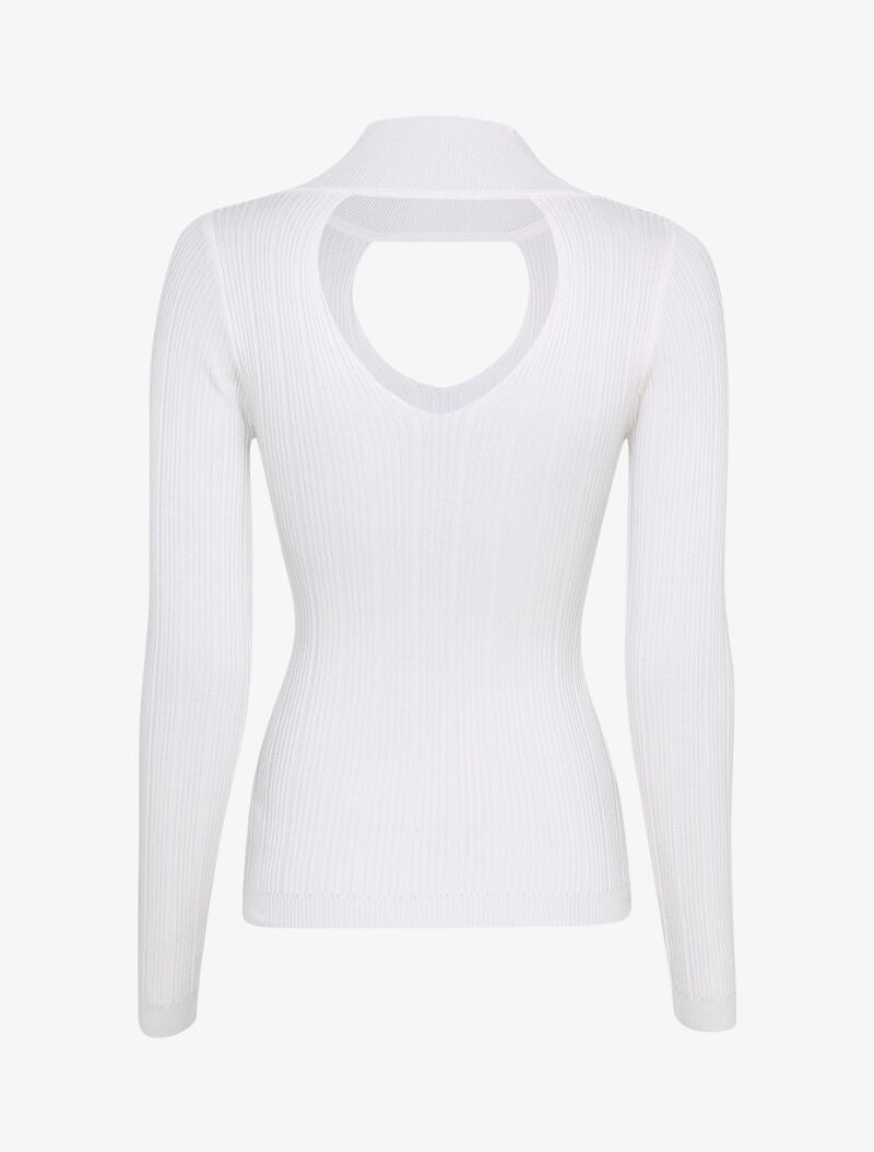 Pull côtelé à décolleté en V - Blanc - 2