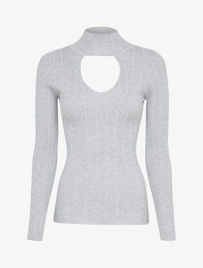 Pull côtelé à décolleté en V - Gris - 3