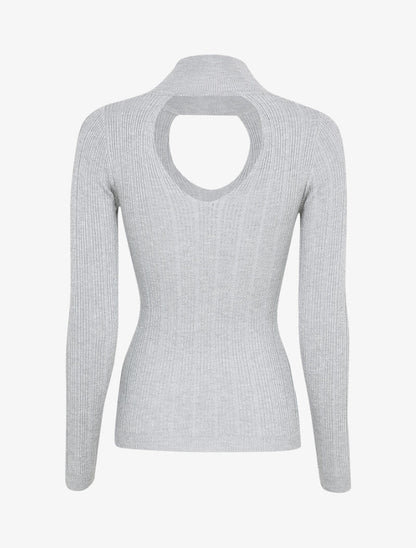 Pull côtelé à décolleté en V - Gris - 2