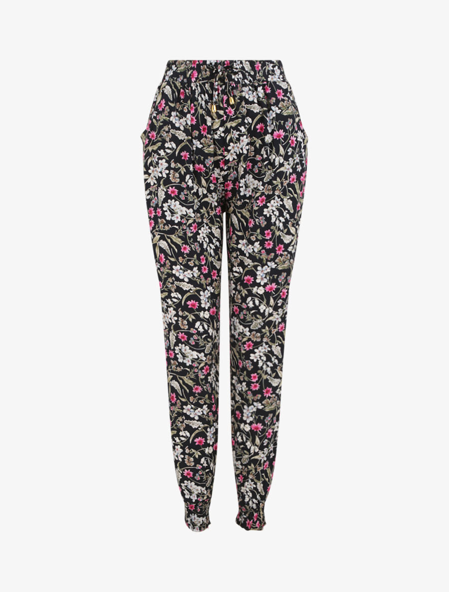 Pantalon harem imprimé fleuri - Marine - 1