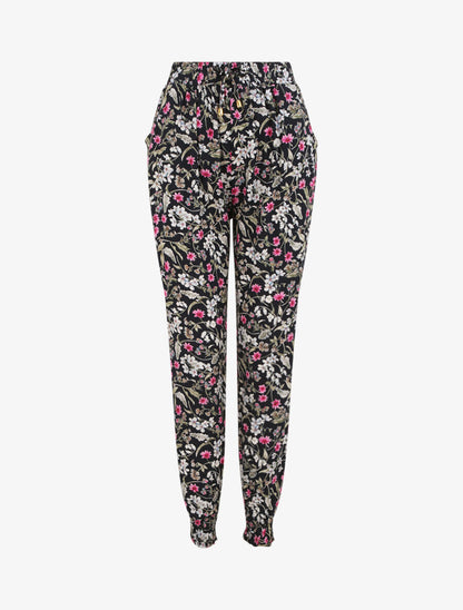 Pantalon harem imprimé fleuri - Marine - 1