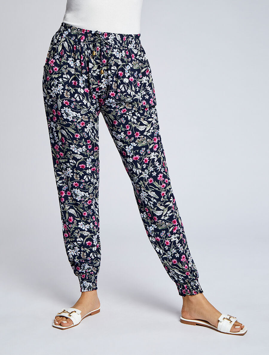 Pantalon harem imprimé fleuri - Marine - 4