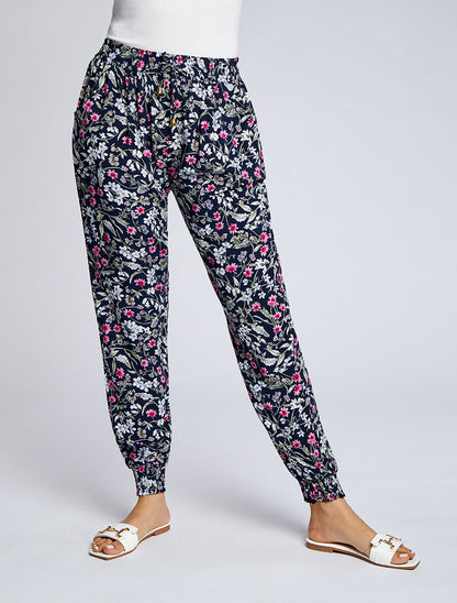 Pantalon harem imprimé fleuri - Marine - 4