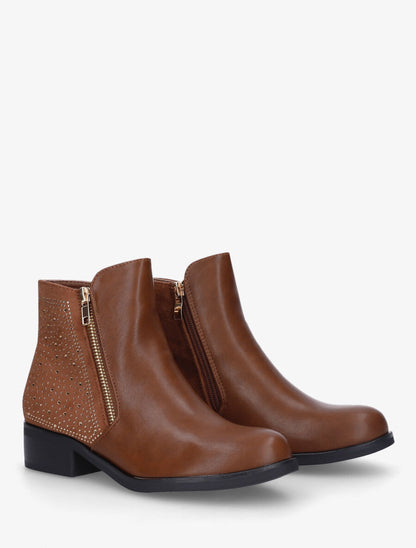 Bottines bi-matière et strass - Camel - 4