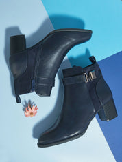 Bottines en simili à boucle fantaisie - Bleu nuit - 1