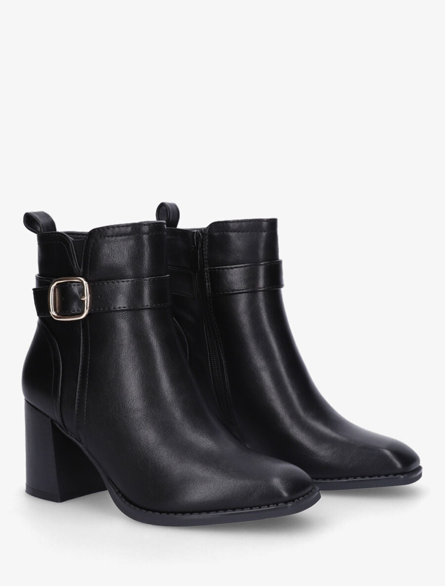 Bottines en simili à talon bottier - Noir - 4