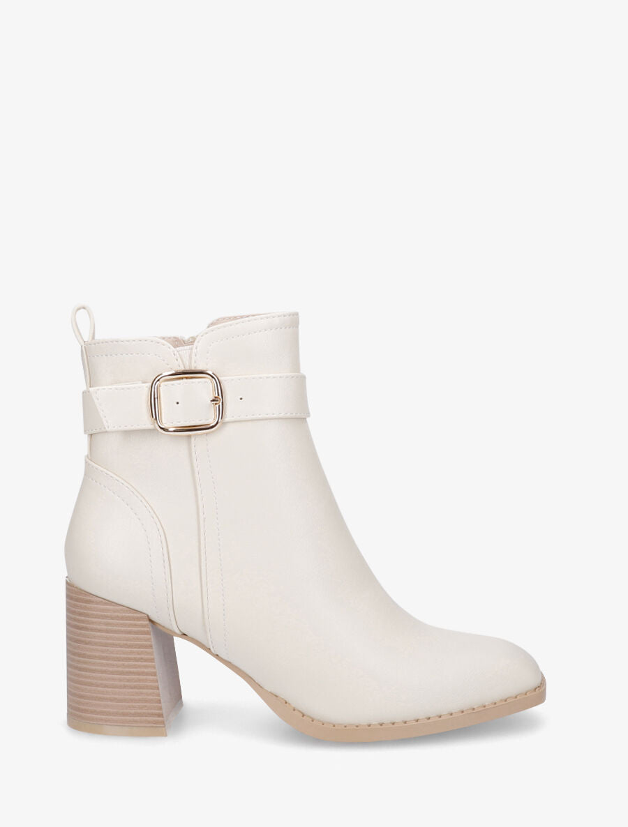 Bottines en simili à talon bottier - Beige - 5