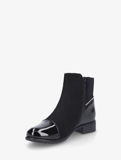 Bottines bi-matière à contrefort élastiqué et effet croco - Noir - 3