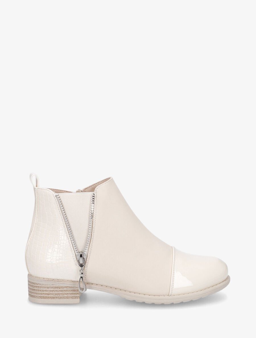 Bottines vernies et effet croco - Beige - 5