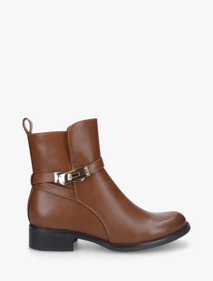 Bottines plates en simili - Camel - 5