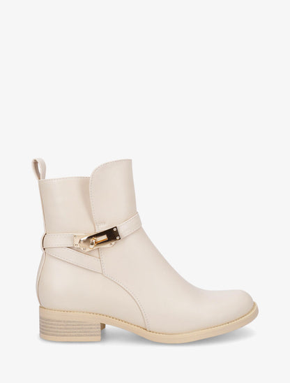 Bottines plates en simili - Crème - 1