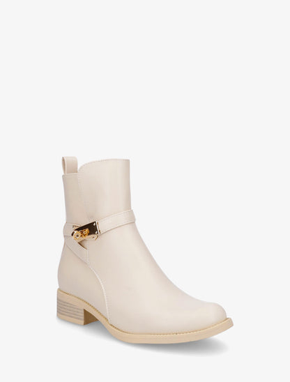 Bottines plates en simili - Crème - 2