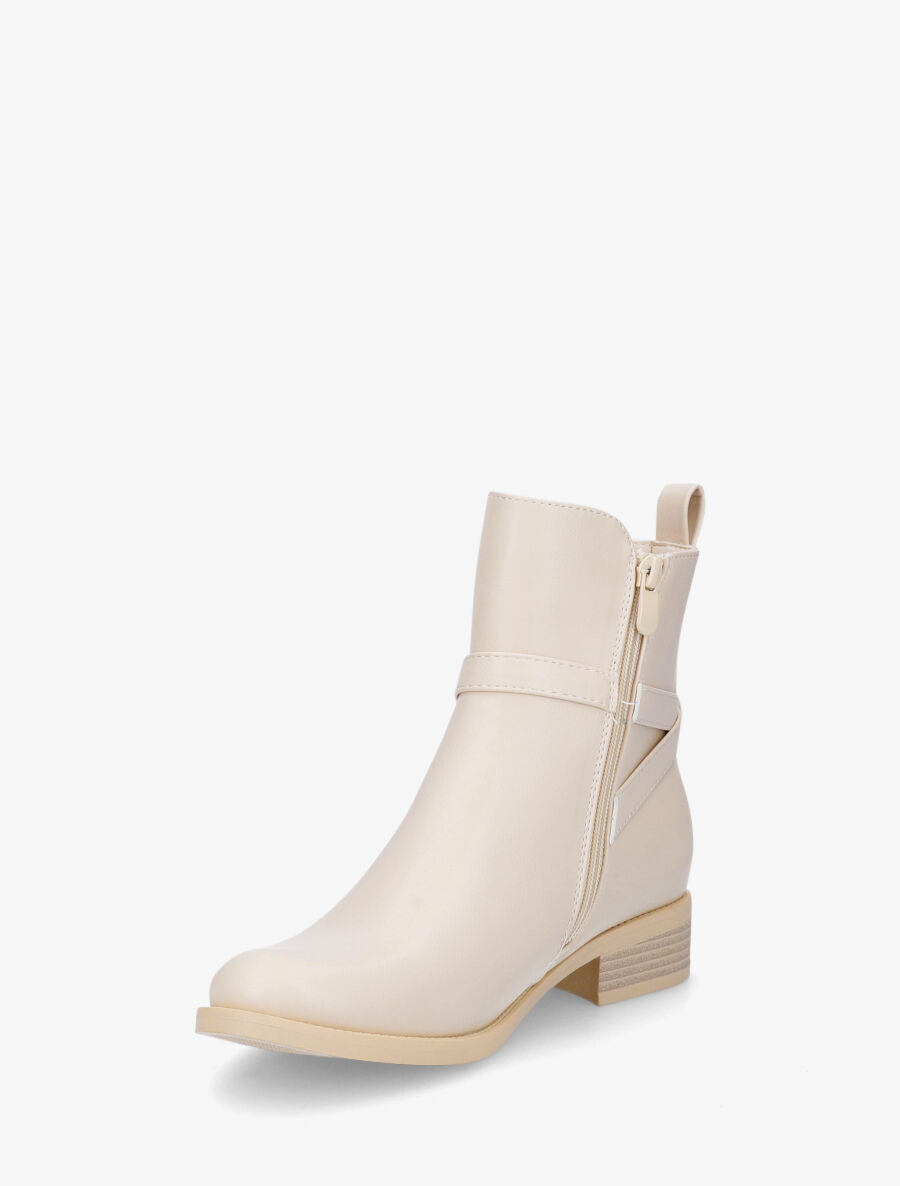 Bottines plates en simili - Crème - 3