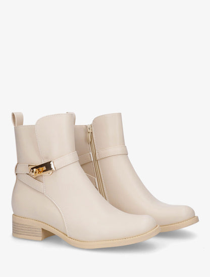 Bottines plates en simili - Crème - 4