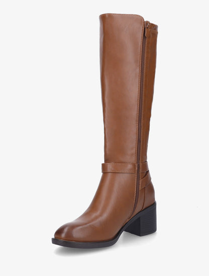 Bottes en simili à talon mi-haut - Camel - 3