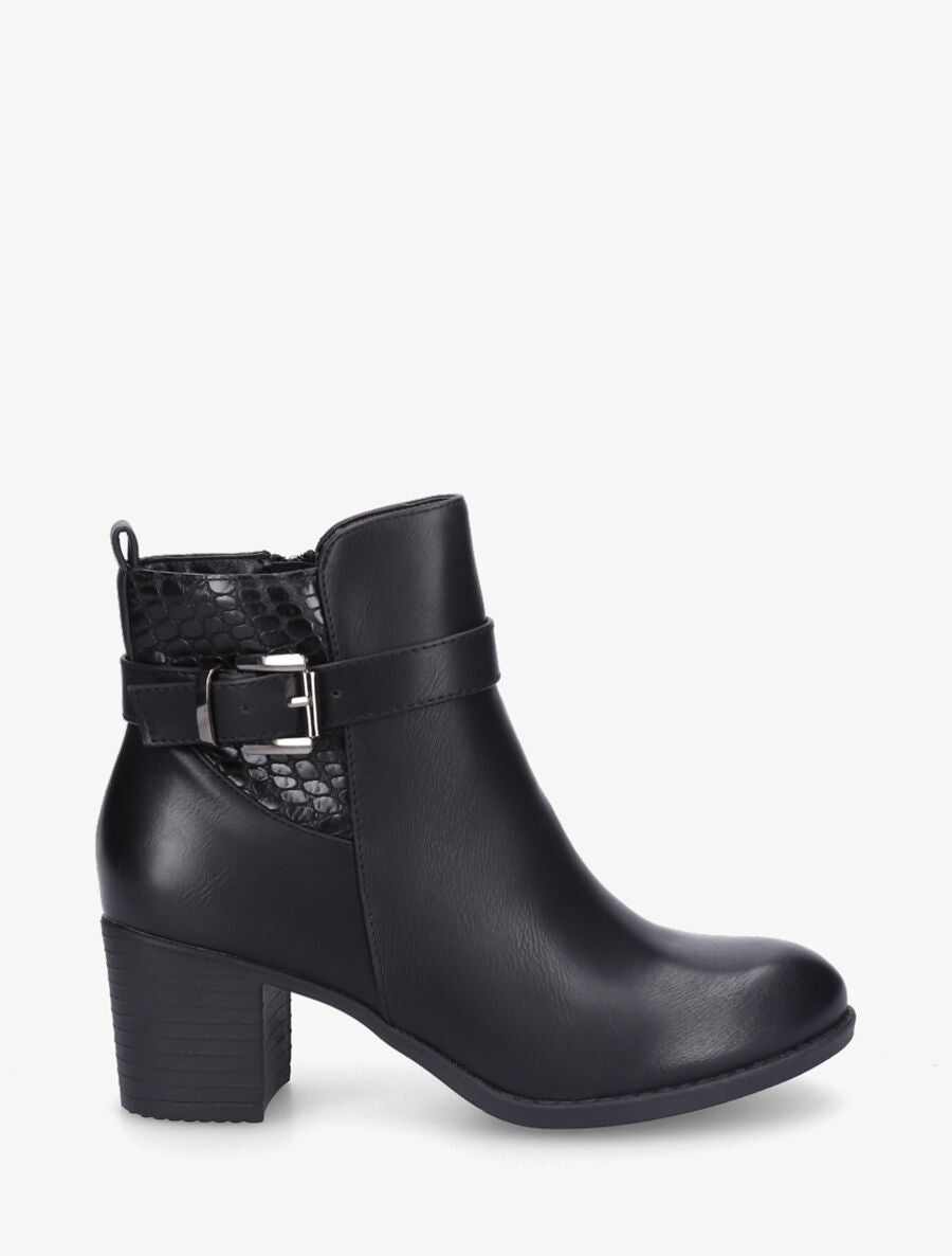 Bottines en simili à empiècement croco - Noir - 1