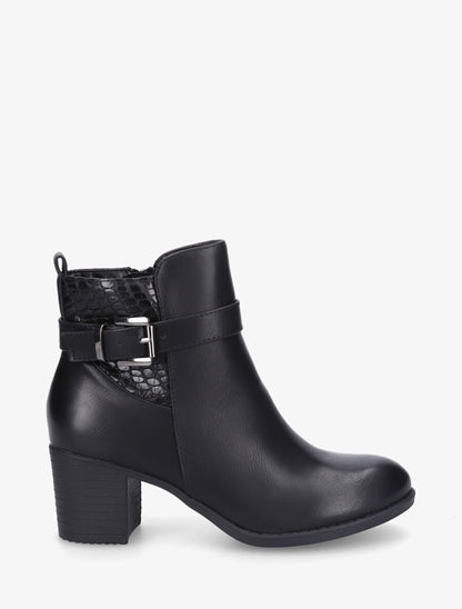 Bottines en simili à empiècement croco - Noir - 1