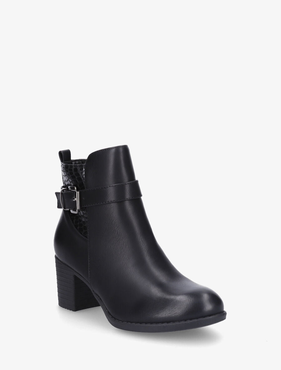 Bottines en simili à empiècement croco - Noir - 2