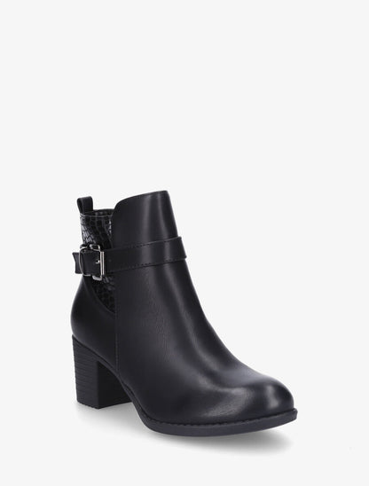 Bottines en simili à empiècement croco - Noir - 2
