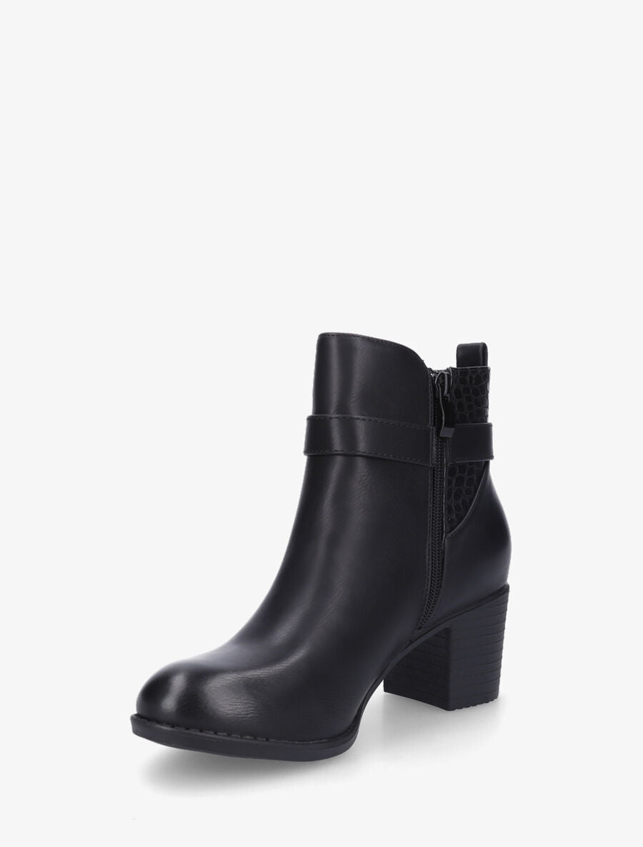 Bottines en simili à empiècement croco - Noir - 3
