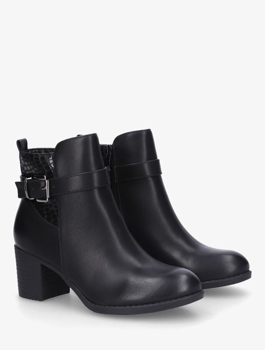 Bottines en simili à empiècement croco - Noir - 4