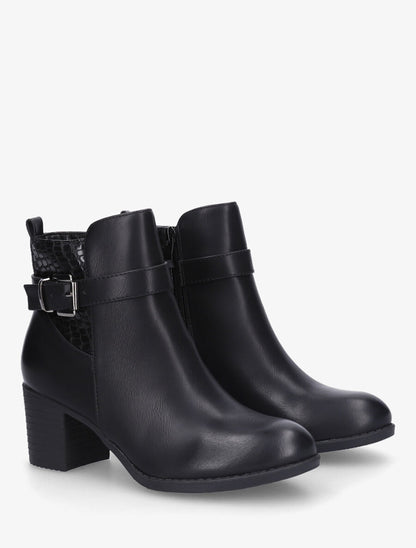 Bottines en simili à empiècement croco - Noir - 4
