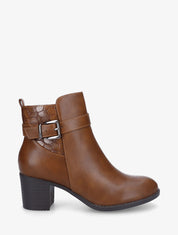 Bottines en simili à empiècement croco - Camel - 1