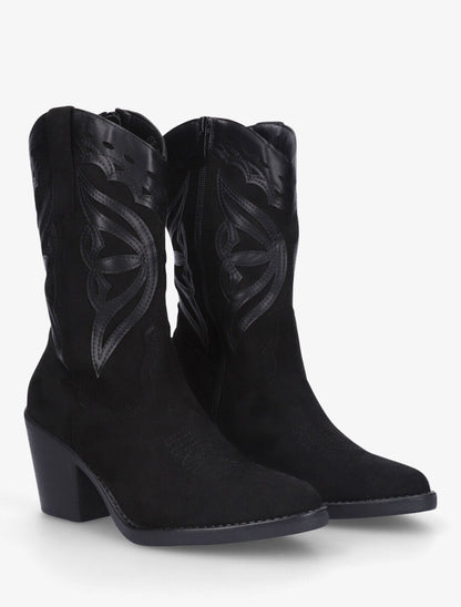 Bottines style santiag bi-matière - Noir - 4
