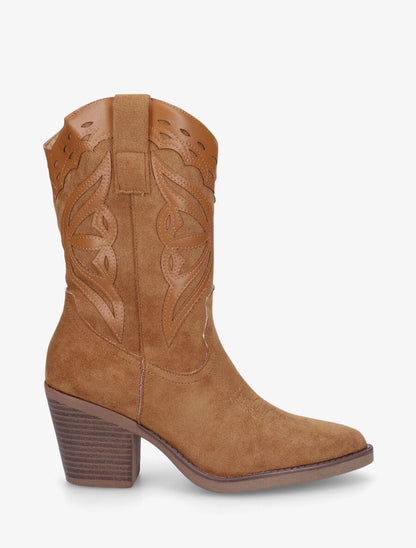 Bottines style santiag bi-matière - Camel - 5