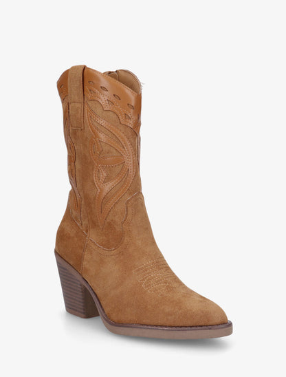 Bottines style santiag bi-matière - Camel - 2