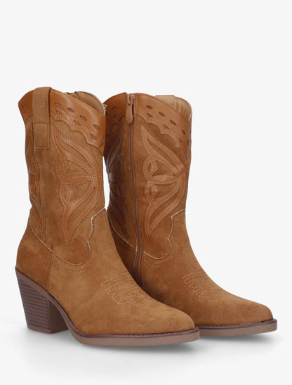 Bottines style santiag bi-matière - Camel - 4