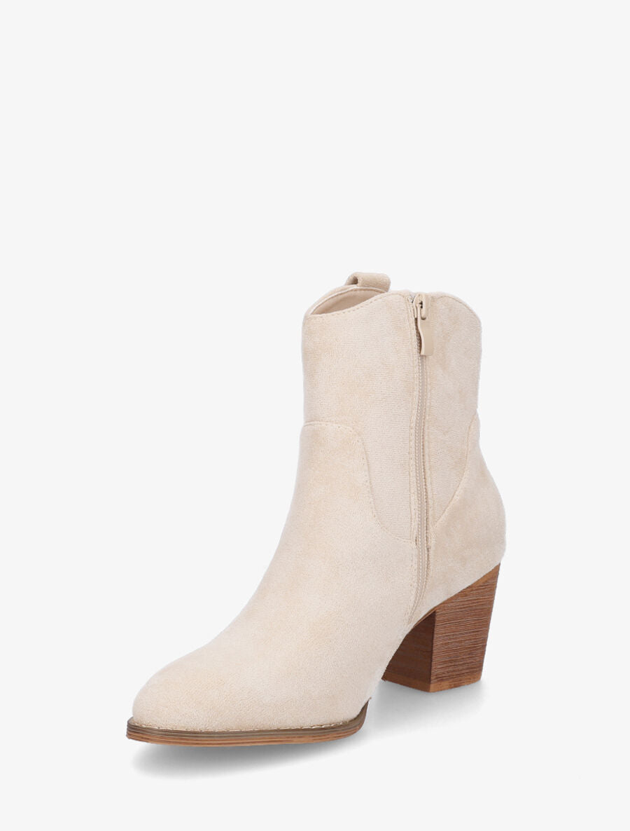 Bottines montantes à talon en suédine - Beige - 3
