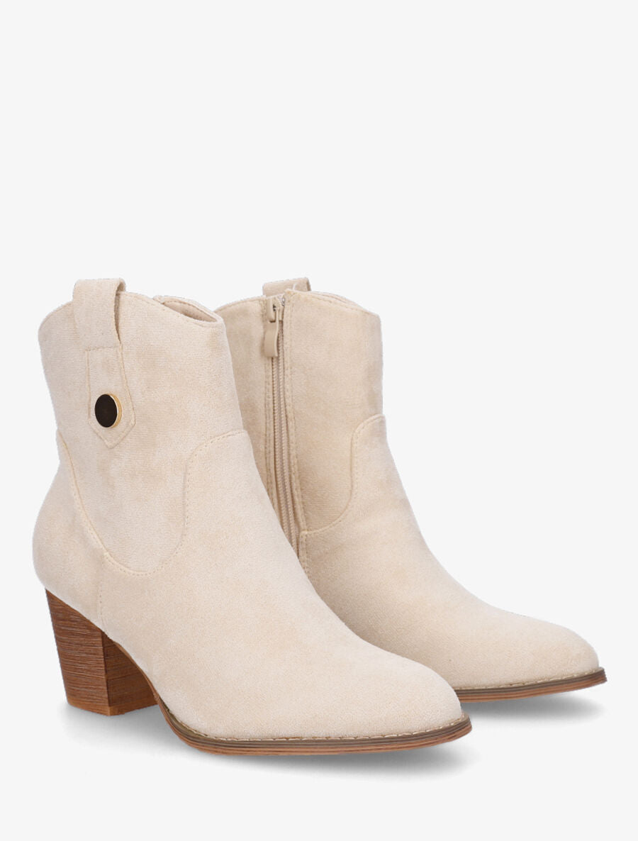 Bottines montantes à talon en suédine - Beige - 4