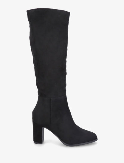 Bottes en suédine froncées à talon - Noir - 1