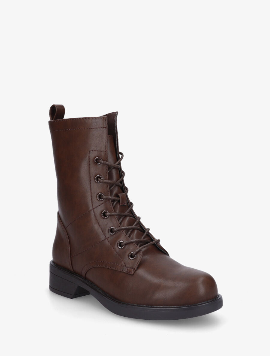 Bottines en simili à lacets - Marron - 2