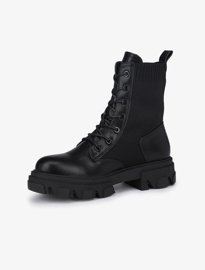 Boots montantes rock bi matière - Noir - 4