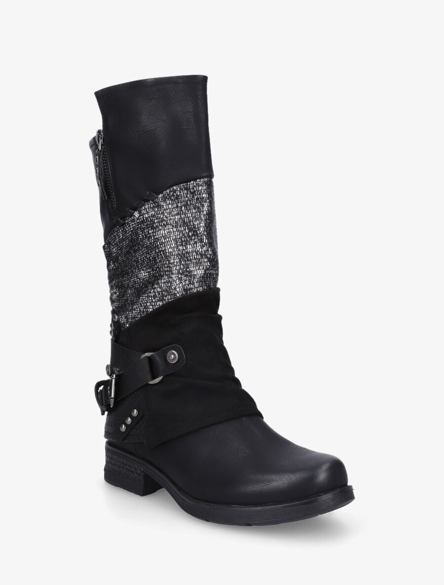 Bottines montantes multi textures - Noir - 2