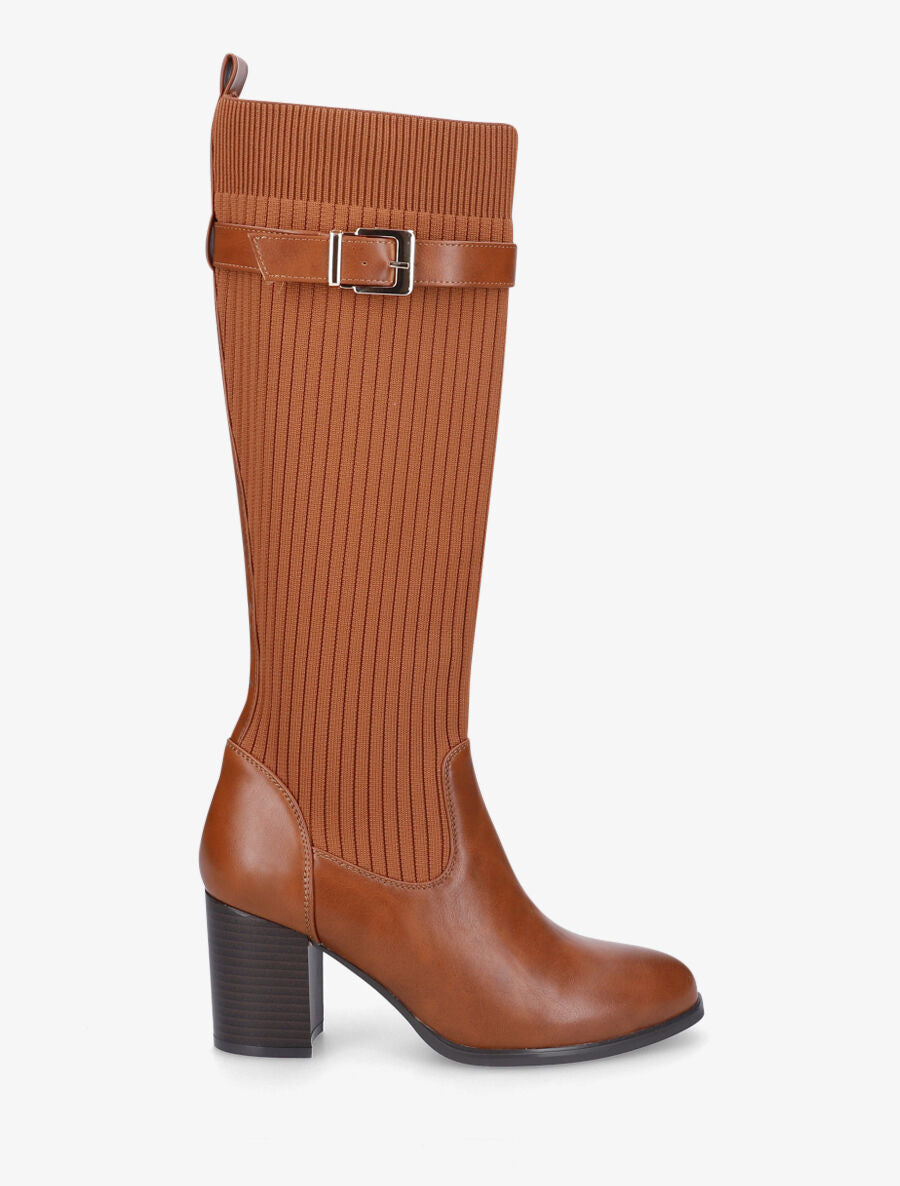 Bottes unies style chaussettes - Camel - 5