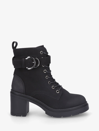 Bottines mi-hautes à lacets en suédine - Noir - 1