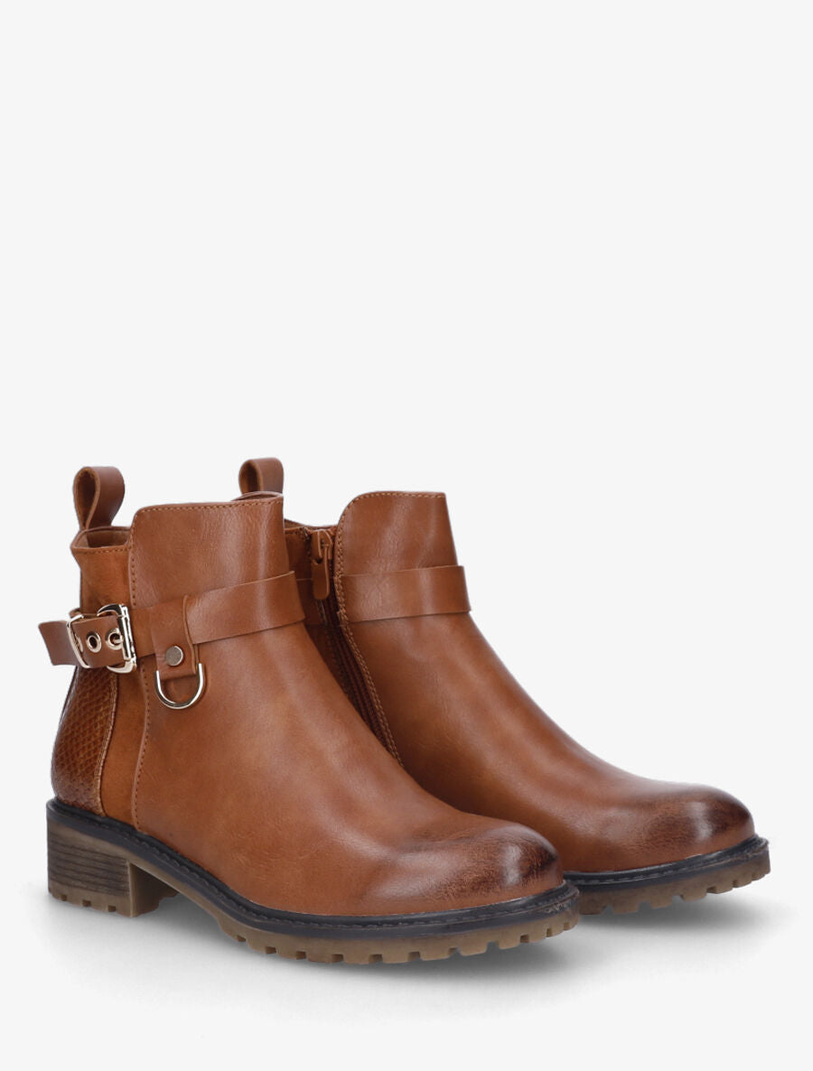 Bottines plates contrefort python - Camel - 4